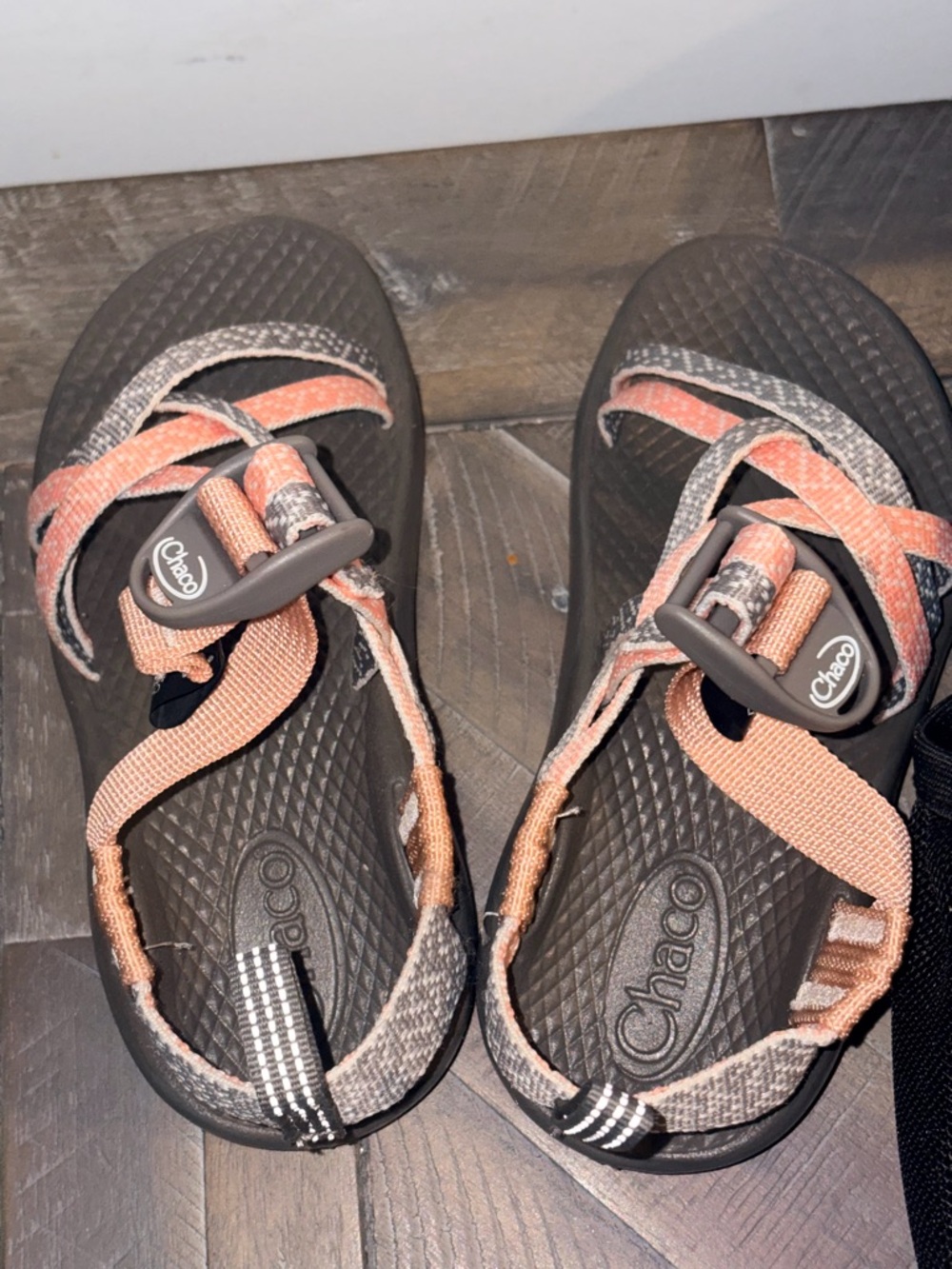 Kids Chaco Sandals — Gray with Peach Straps